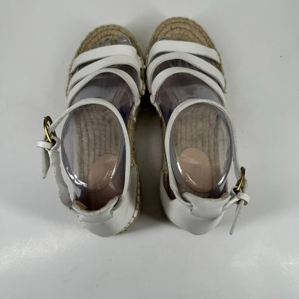 J. Crew Women's 8 White Leather Ankle Strap Gladiator Espadrille Flatform Sandal